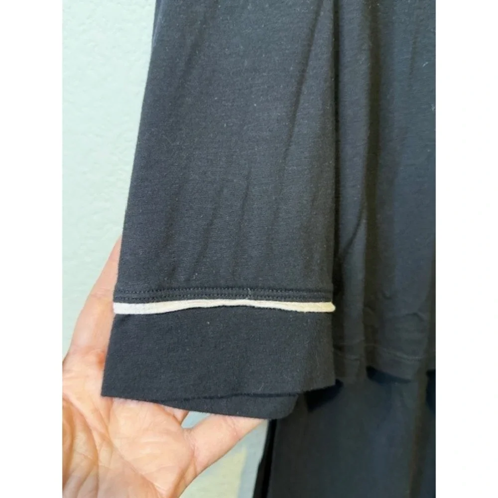 Hale Bob Womens Black Pajama Set Long Sleeve Button Down Pants Size L Piping